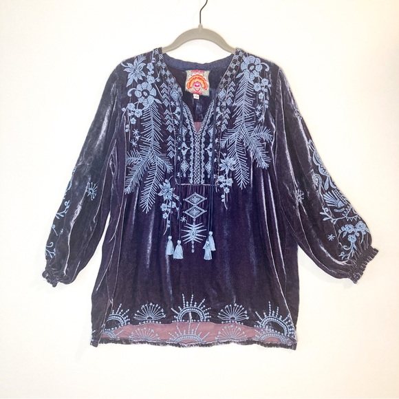 Johnny Was Dylan Velvet Double-tassel Blouse In Iridescent Blue - RARE - Small - Picture 3 of 16